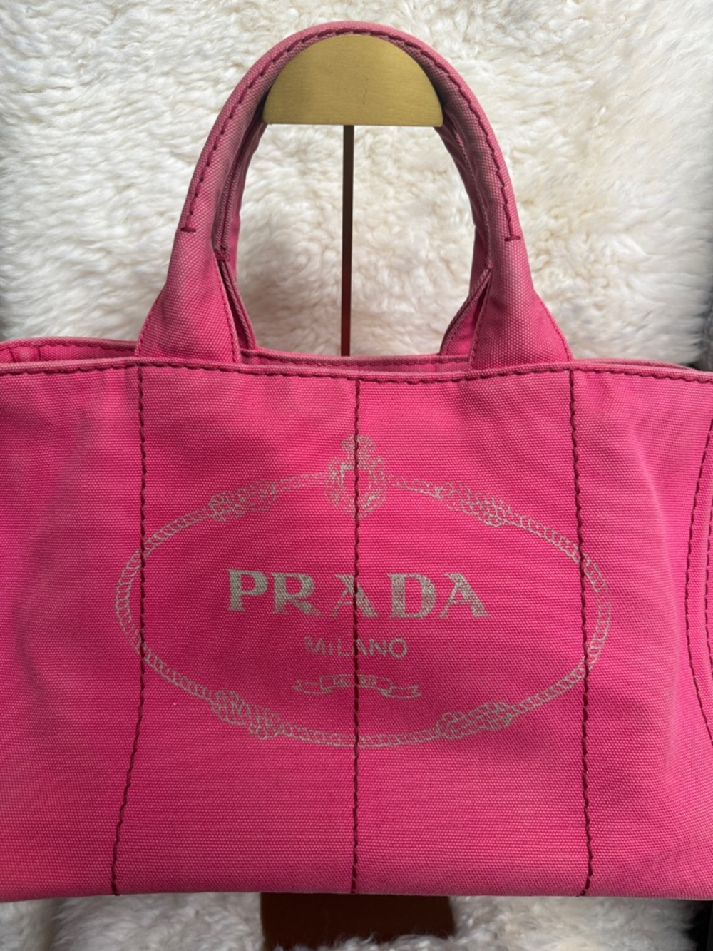 Prada Hot Pink Canapa Canvas Tote with crossbody strap